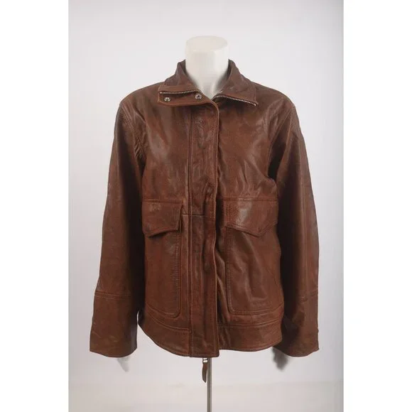 Zara ZW Womans Leather Bomber Jacket Coat Size XS Brown 5479/040 NWT - Picture 2 of 8